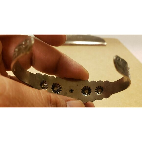 Bracelet, Vintage, Silver toned Metal, with Stone, engraved, starburst,G (J22) - Picture 5 of 5